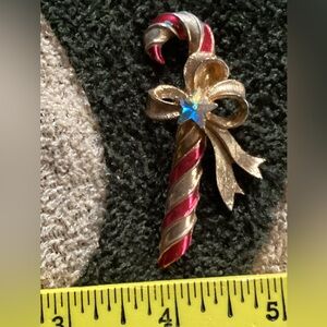 Vintage CANDY CANE STAR RHINESTONE BROOCH VNPLVC TANGERINE II